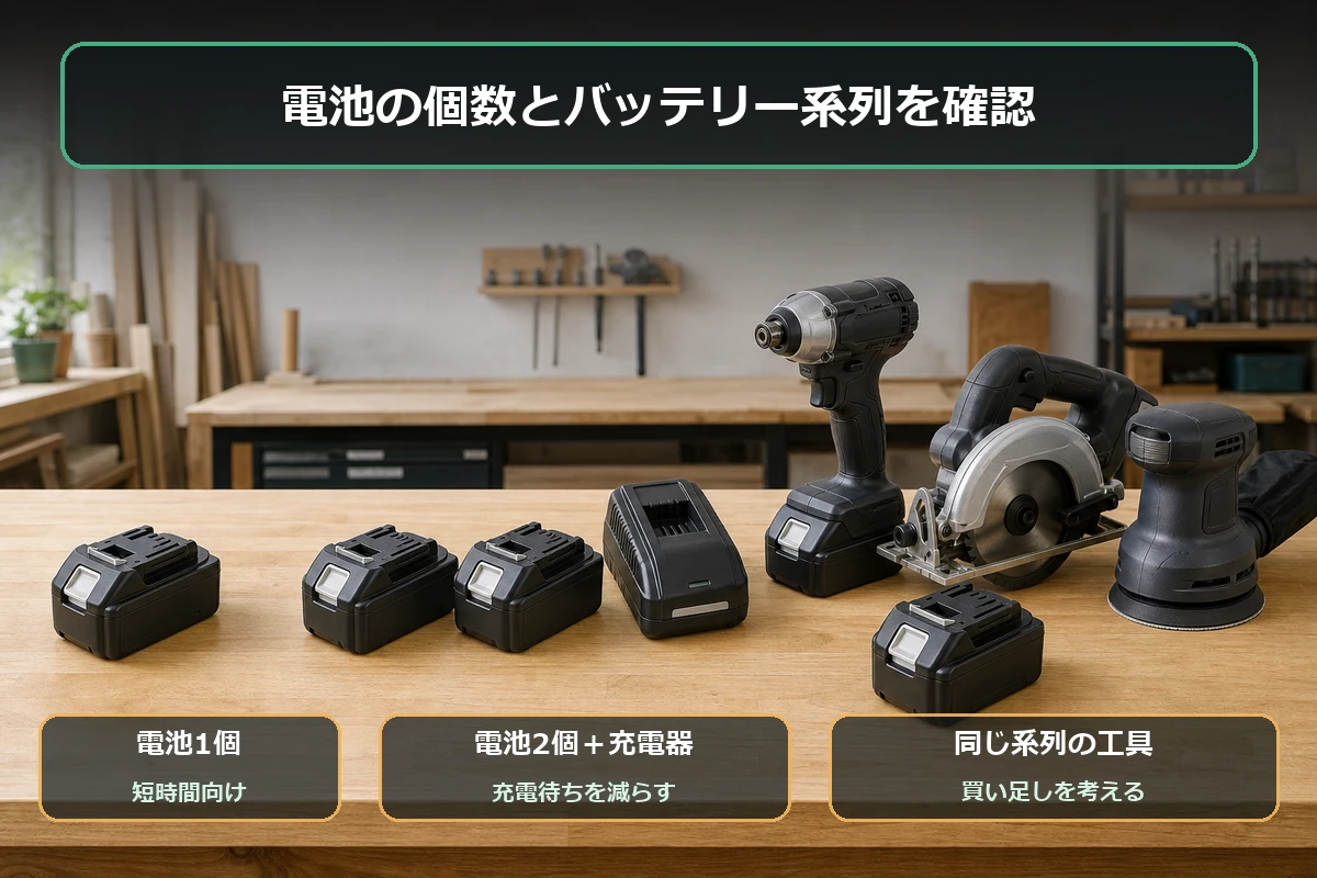 バッテリーの個数と同じ系列での工具の買い足しを確認するポイント