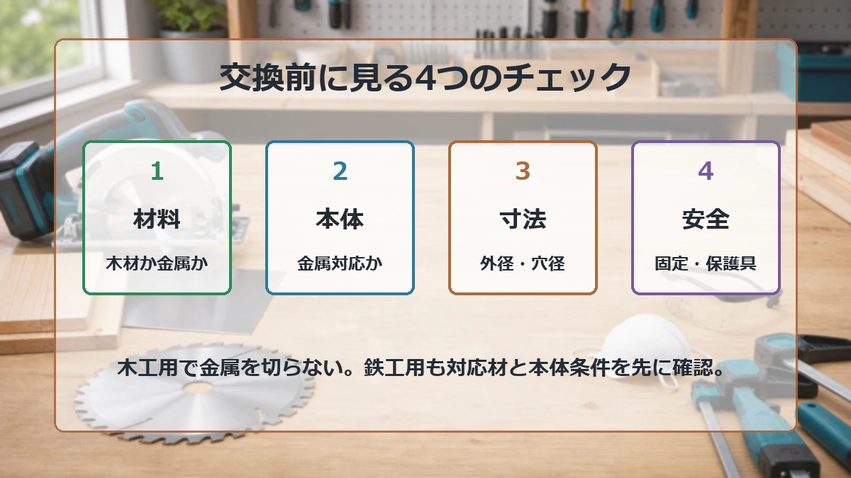 丸ノコの鉄工用と木工用の刃を交換する前に確認する4つのポイント