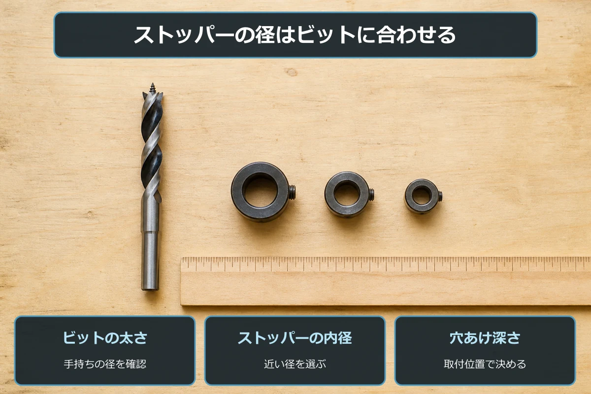 ドリルストッパーは穴の深さではなくビットの太さに合わせて選ぶ図解