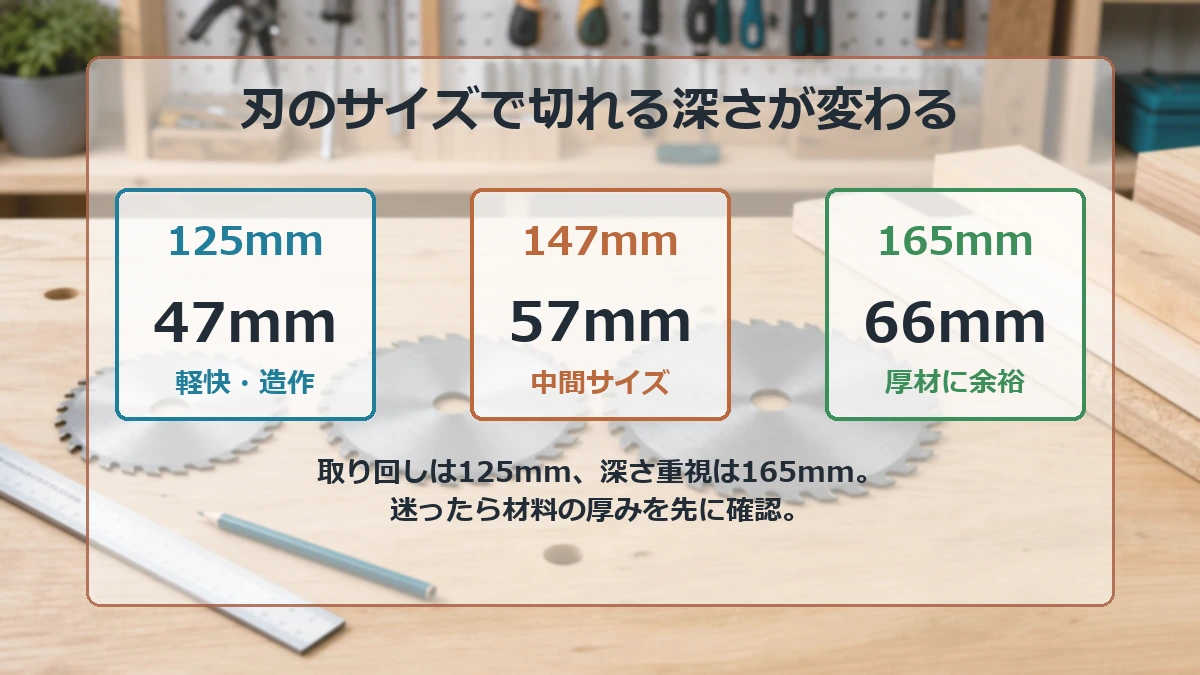 ハイコーキ丸ノコを125mm・147mm・165mmで選び分ける図解
