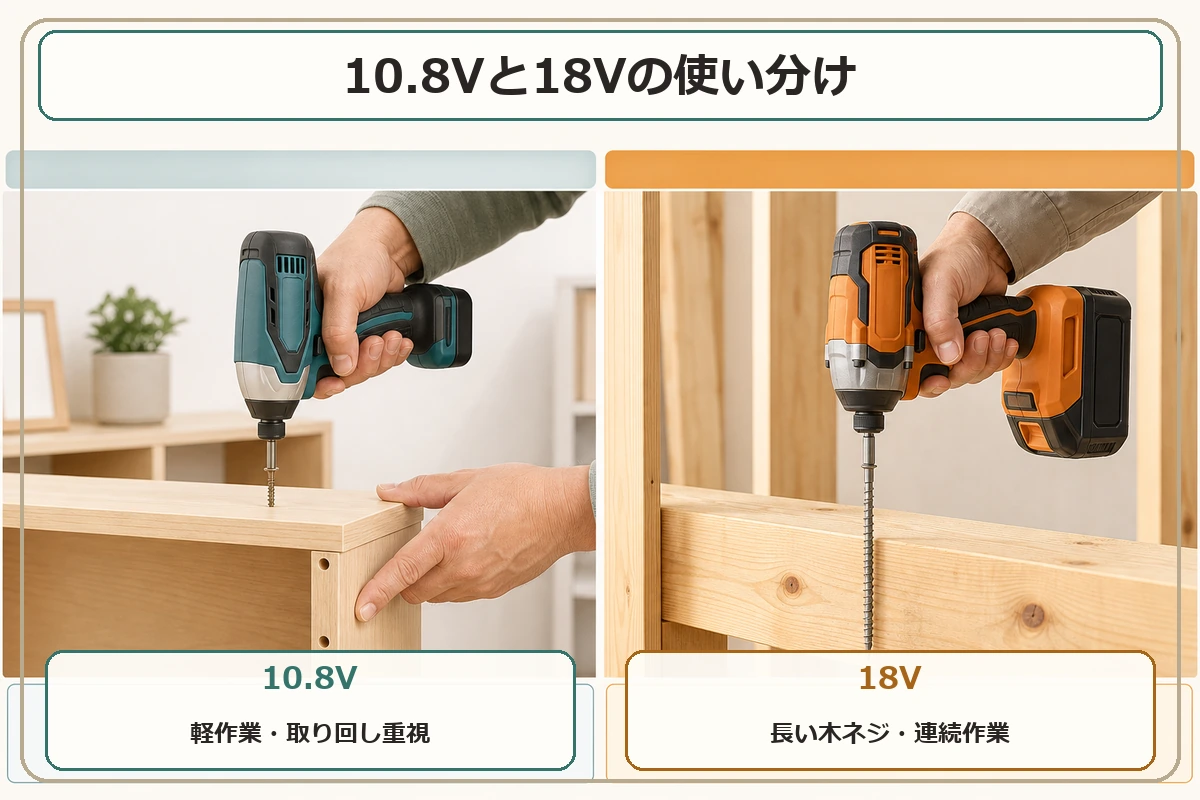 マキタの充電式インパクトドライバーを10.8Vと18Vで使い分ける目安