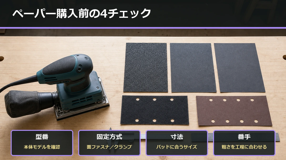 オービタルサンダー用ペーパー購入前に確認する型番・固定方式・寸法・番手