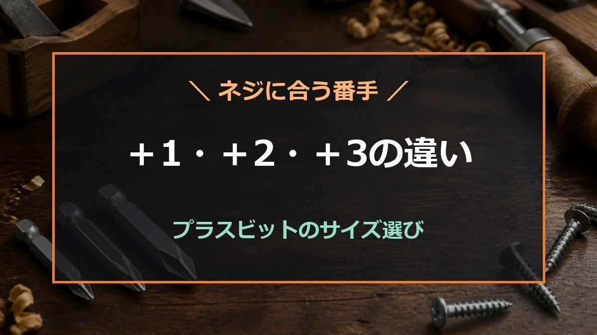 大きさの異なる3本のプラスドライバービットとネジを並べたアイキャッチ